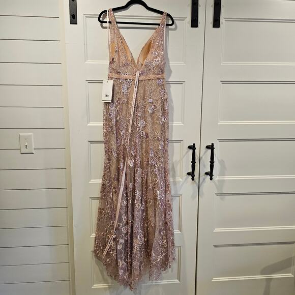 Mac Duggal 67481 Pink Floral Embellished Sleeveless Plunge Neck Gown Size 6 - Picture 6 of 10